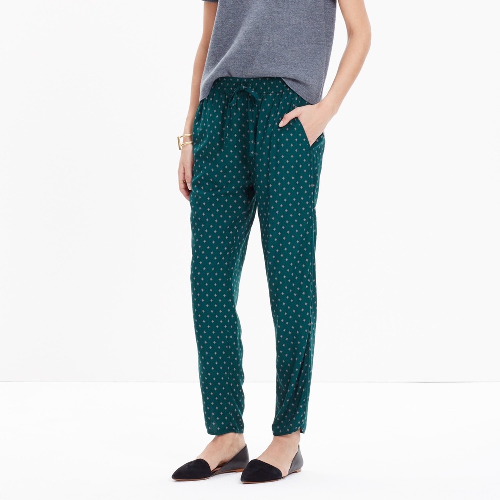 Madewell track pants, green print, size S